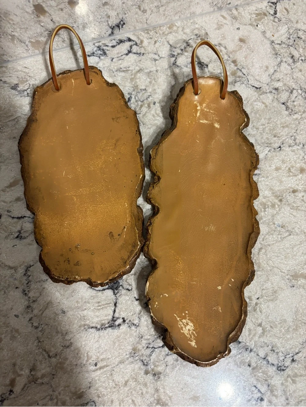 Set of 2 Vintage Style Botanical Embossed Faux Bark Wall Plaques Rustic Decor